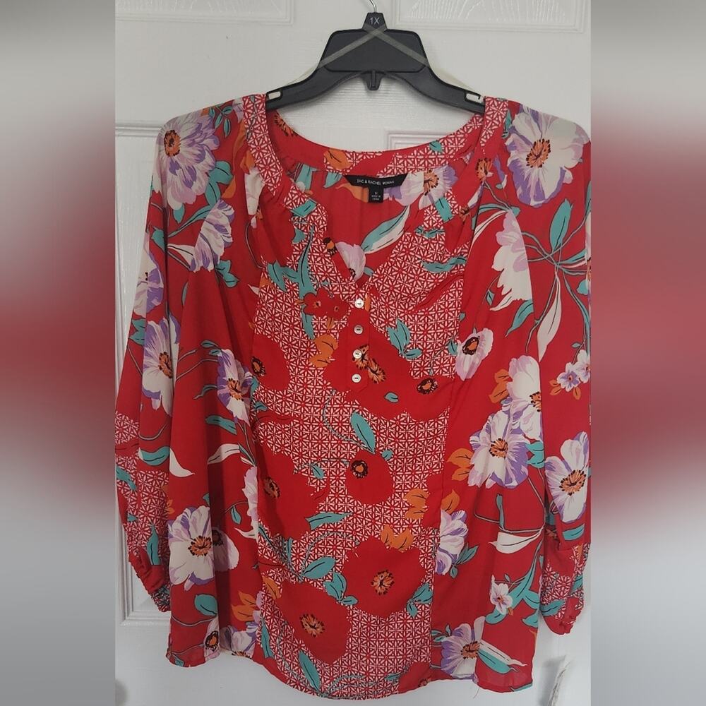 Red floral print blouse